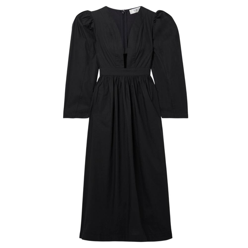 Sea Gathered Black Steph Midi Dress Size S